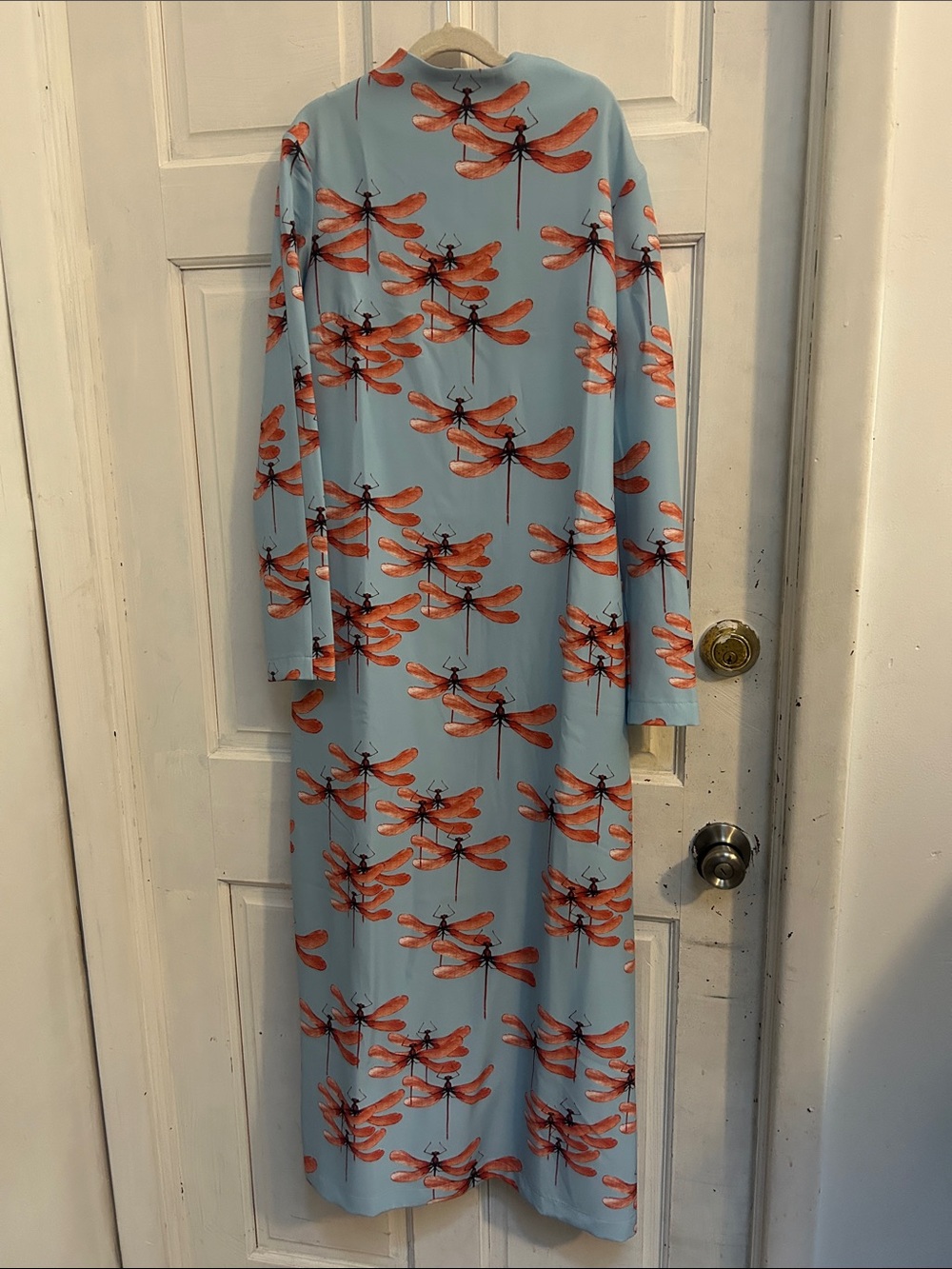 Blue Dragonfly Print Long Sleeve Maxi Dress